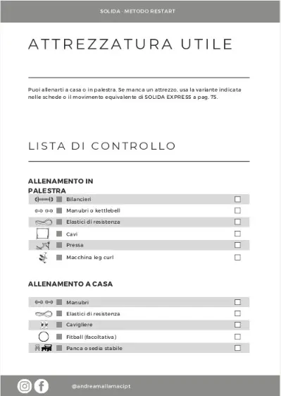Pagina lista attrezzatura utile per casa e palestra